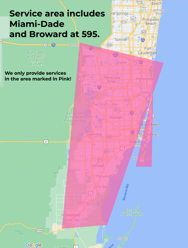 Glamnparty.com Service area includes Miami-Dade & Broward at 595.